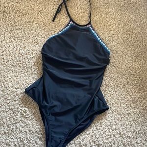 One piece black bathing suit